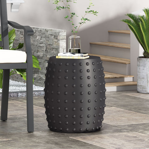 Outdoor End Table With Outstanding Studded Design - Matte Black