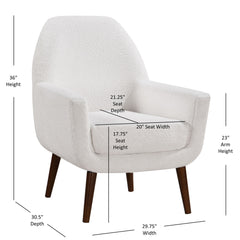 Prince - Mid Century Boucle Arm Chair With Solid Wood Legs - White