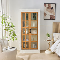 Rustic Style Display Cabinet With Glass Doors For Collectibles