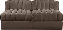 Rummi - Velvet Performance Fabric Upholstered 2 Piece Modular Armless Loveseat