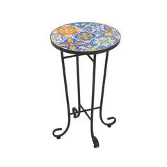 French Country Patio Side Table With Vibrant Tile Top
