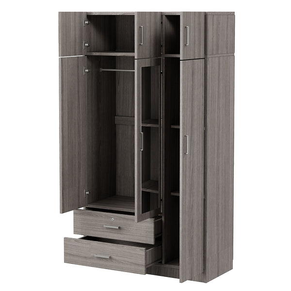 Modern 3 Door Mirror Wardrobe With 2 Drawers And Top Cabinet