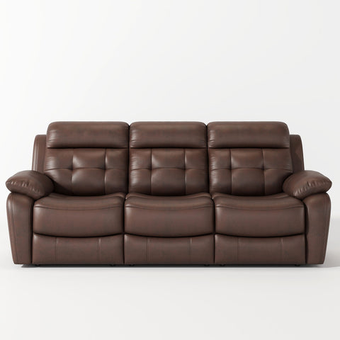 Genuine Leather Non Power Reclining Sofa With Drop Down Table, Stainless Steel Cupholders And Magazine Bag