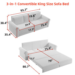 3 In 1 Convertible Sleeper Sofa With Nailhead Trim & Rolled Arm