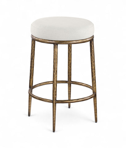 Ferro - Linen Textured Performance Fabric Upholstered Backless Counter Stool - Cream / Brushed Gold