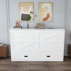 Murphy Bed With Storage Drawers And Charging Cabinet, Foldable Panels, Swivel Wheels