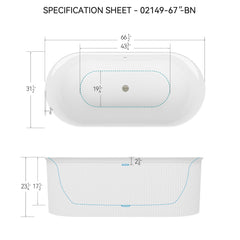 Acrylic Freestanding Bathtub-Acrylic Soaking Tubs, Fluted Style Freestanding Bathtub With Integrated Slotted Overflow And Brushed Nickel Toe-Tap Drain, 02149-Bn - Glossy White