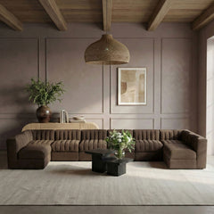 Rummi - Velvet Performance Fabric Upholstered 8 Piece Modular Sectional (With 2 Corner Chairs)