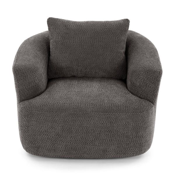 360° Swivel Barrel Sofa Chair With Throw Pillow, Chenille Upholstered Accent Chair