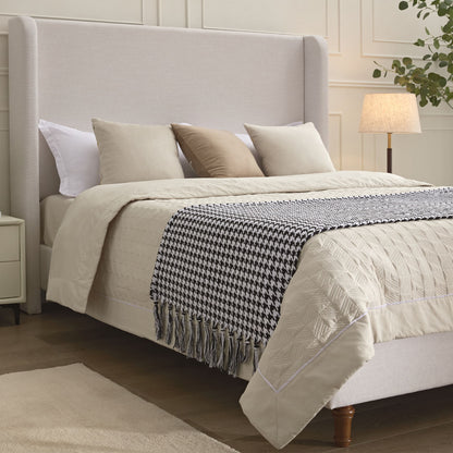 Hayden - King Size Upholstered Wingback Bed With And Tall 54" Headboard - Ivory