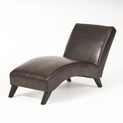 Upholstered Leather Chaise Lounge With Curved Design - Brown