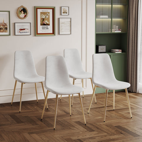 Fabric Dining Chairs, Upholstered Armless Accent Chairs, Classical Appearance And Metal Legs (Set of 4)