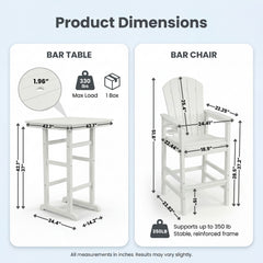 Outdoor Bar Height Adirondack Patio Chair With Cup Holder And Armrests All Weather UV Resistant - White