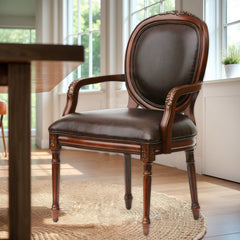 Benard - Traditional Oval Back Chair With Floral Carvings - Brown