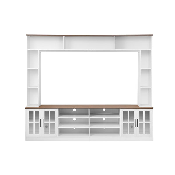 Wall Unit Entertainment Center With Bookshelves For TVs Up To 80", Tempered Glass Doors And Adjustable Shelves