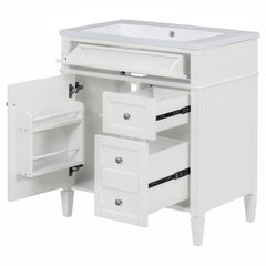 Bathroom Vanity With Top Sink, Storage Cabinet With 2 Drawers And Tip Out Drawer, Freestanding Set With Mirror Cabinet