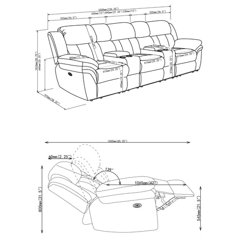 Divine - 5 Piece Power Reclining Home Theater Seating Set With Memory Foam Cushions And Storage Consoles