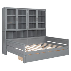 Daybed With Glass Door Storage Cabinets, Built In LED Lighting And Shelves