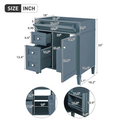 Bathroom Vanity Cabinet With 2 Drawers And Tip-Out Drawer - Indigo