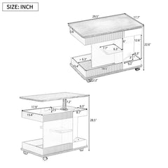 Adjustable End Table With Wheels, 360°Rotating Top And Storage Space