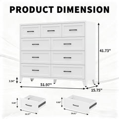 9-Drawer Tall Dresser With Smooth Gliding Drawers - White