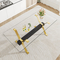 Modern Tempered Glass Dining Table With Metal Legs And Crossbars - Transparent