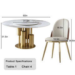 Round Stone Burning Table, Modern Marble Dining Table With Chairs