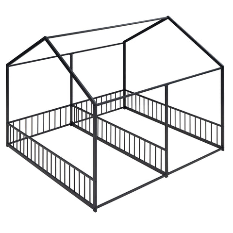 House Platform Beds, 2 Shared Beds, Metal Frame With Guardrails