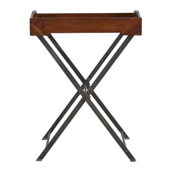 Tray With Cross Iron Base - Brown / Steel Gray