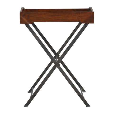 Tray With Cross Iron Base - Brown / Steel Gray