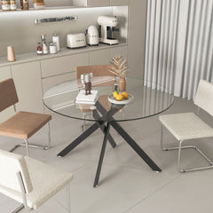 Stylish Round Clear Tempered Glass Dining Table With Metal Legs