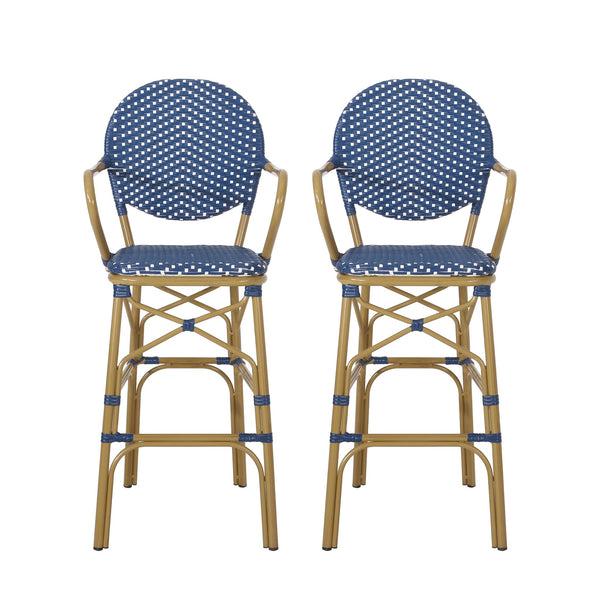 Outdoor Wicker And Aluminum French Barstools (Set of 2)