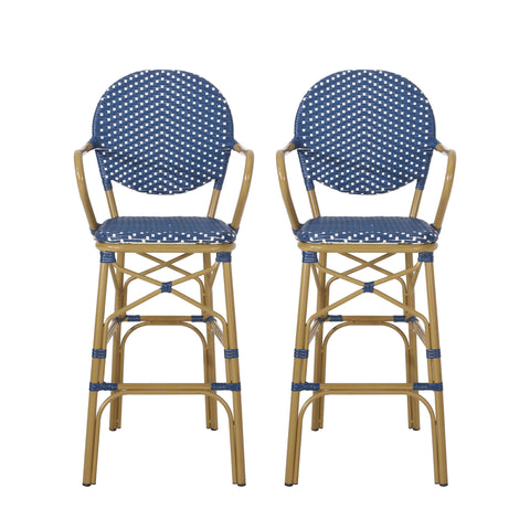 Outdoor Wicker And Aluminum French Barstools (Set of 2)