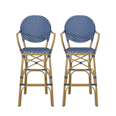 Outdoor Wicker And Aluminum French Barstools (Set of 2)