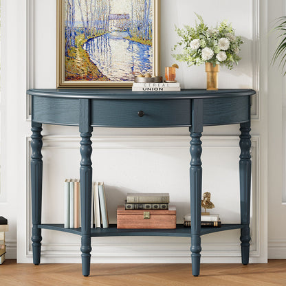 Half Moon Console Table With Drawer & Shelf