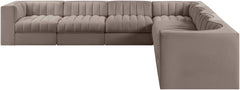 Rummi - Symmetrical Velvet Performance Fabric Upholstered 7 Piece Modular Sectional (With 3 Corner Chairs)