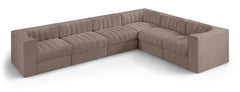 Rummi - Velvet Performance Fabric Upholstered 6 Piece Modular Sectional (With 3 Corner Chairs)