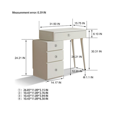 Table Dresser Without Mirror, Compact Dresser Accessories Storage Drawer - White