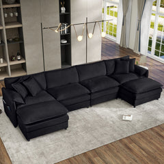 Modern Comfy Deep Seat Modular Sectional Sofa Cloud Couch With Ottoman