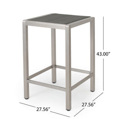 Outdoor 43" Aluminum Bar Table With Rattan Table Top - Gray / Silver