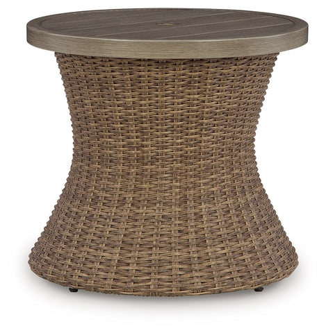 Laguna Heights - Round End Table With Umbrella Option - Beige