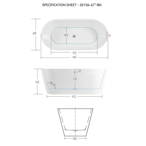 Freestanding Bathtub, Modern & Contemporary Design Soaking Tub With Brushed Nickel Pop-Up Drain And Minimalist Design Overflow