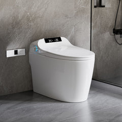 Smart Toilet Bidet Combo With Foot Sensor Open Cover / Seat, Self Cleaning Nozzle, LED Display, Three Level Heated Seat / Airflow, Night Light, Knob Control, Soft Close, Auto Flush, With Remote Control - Gloss White