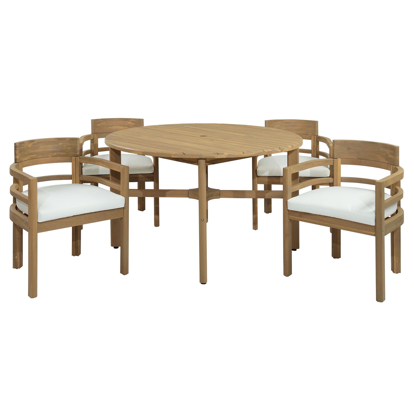 5 Piece Round Patio Table & Cushioned Armrest Chairs, Outdoor Dining Set With Umbrella Hole