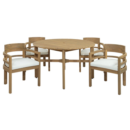 5 Piece Round Patio Table & Cushioned Armrest Chairs, Outdoor Dining Set With Umbrella Hole