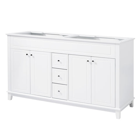 Bathroom Vanity Cabinet Only, 3 Drawers & 4 Doors With Double Layer Shelves - White