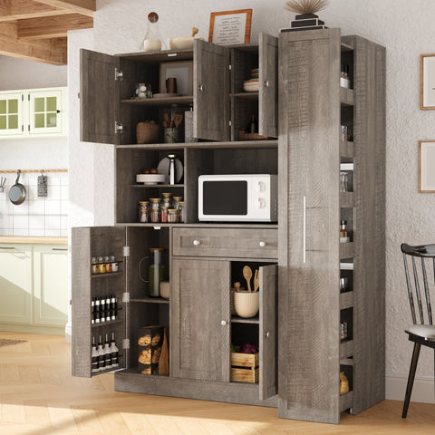 Large Kitchen Pantry Storage Cabinet Cupboard With Pull Out Side Cabinet