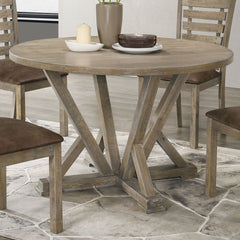 Modern Farmhouse Round Dining Table Solid Wood Rubberwood Antique Finishing Rustic Look Distressed Look Wire Brushed For 4 Seaters - Grayish Brown