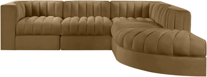 Rummi - Velvet Performance Fabric Upholstered 5 Piece Modular Sectional