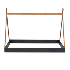 Full Size Tent Floor Bed With Triangle Structure, Low Profile Design - Black / Brown